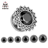 Vintage Flower Ear Plugs Stainless Steel Zircon Body Piercing Jewelry