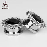 Vintage Flower Ear Plugs Stainless Steel Zircon Body Piercing Jewelry
