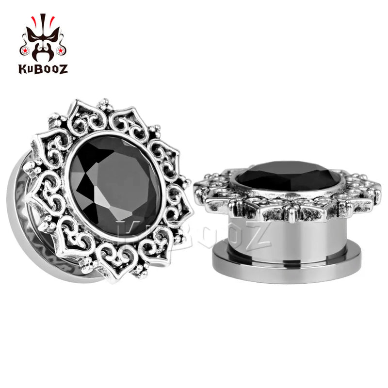 Vintage Flower Ear Plugs Stainless Steel Zircon Body Piercing Jewelry