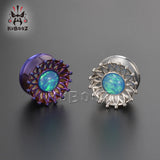 Stainless Steel Opal Ear Plugs Gauges Body Piercing Jewelry