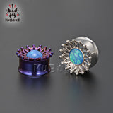 Stainless Steel Opal Ear Plugs Gauges Body Piercing Jewelry