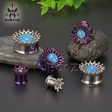 Stainless Steel Opal Ear Plugs Gauges Body Piercing Jewelry