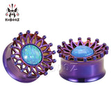 Stainless Steel Opal Ear Plugs Gauges Body Piercing Jewelry