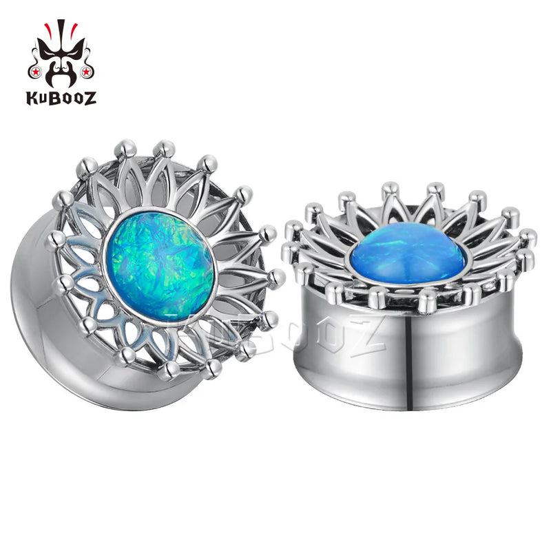 Stainless Steel Opal Ear Plugs Gauges Body Piercing Jewelry
