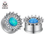 Stainless Steel Opal Ear Plugs Gauges Body Piercing Jewelry