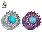 Stainless Steel Opal Ear Plugs Gauges Body Piercing Jewelry