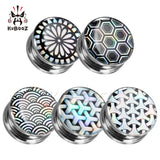 Geometry Texture Logo Ear Expanders Tunnels Earring Gagues Stainless Steel Pierc