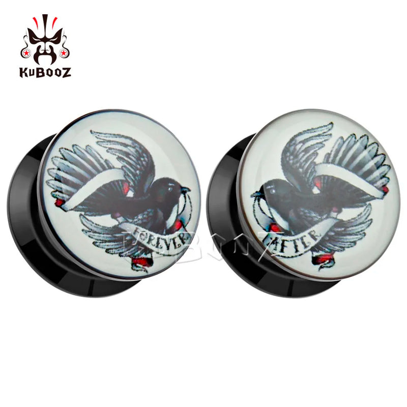 Monochrome Bird Acrylic Ear Plugs Tunnels Piercing Body Jewelry Earring Gauges 6