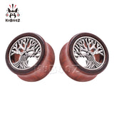 Skull Life Tree Wood Ear Tunnels Body Piercing Earring Plugs Gauges 2PCS