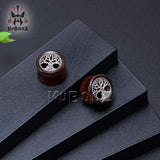 Skull Life Tree Wood Ear Tunnels Body Piercing Earring Plugs Gauges 2PCS