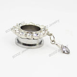 Stainless Steel Flower Crystal Pendant Ear Tunnels Gauges