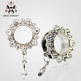 Stainless Steel Flower Crystal Pendant Ear Tunnels Gauges