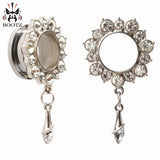 Stainless Steel Flower Crystal Pendant Ear Tunnels Gauges