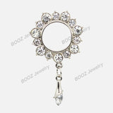 Stainless Steel Flower Crystal Pendant Ear Tunnels Gauges
