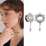 Stainless Steel Flower Crystal Pendant Ear Tunnels Gauges