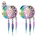 Stainless Steel Dream Catcher Flower Pattern Ear Plugs Dangle Tunnels