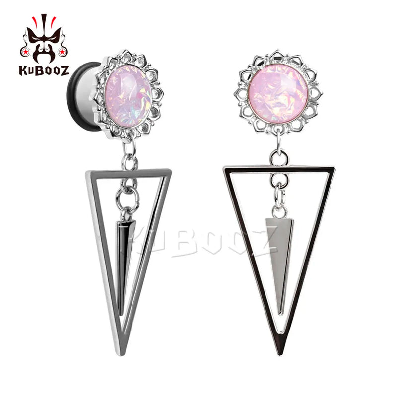 Opal Ear Gauges Piercing Stainless Steel Dangle Plugs Tunnels 2PCS