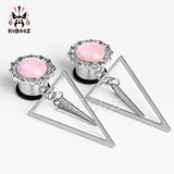 Opal Ear Gauges Piercing Stainless Steel Dangle Plugs Tunnels 2PCS