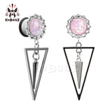 Opal Ear Gauges Piercing Stainless Steel Dangle Plugs Tunnels 2PCS