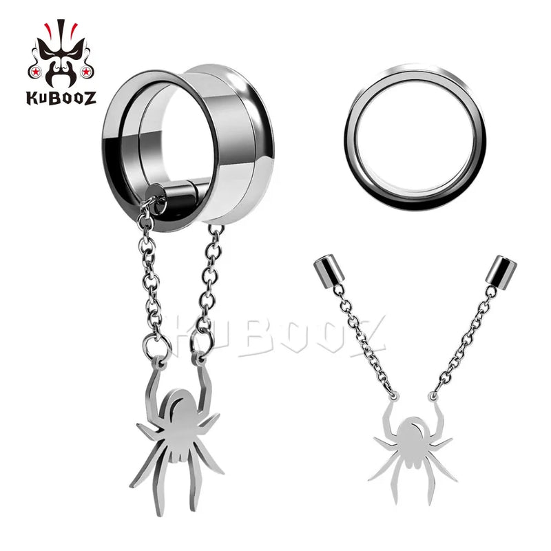 Stainless Steel Magnet Chain Spider Ear Gauges Piercing Tunnels