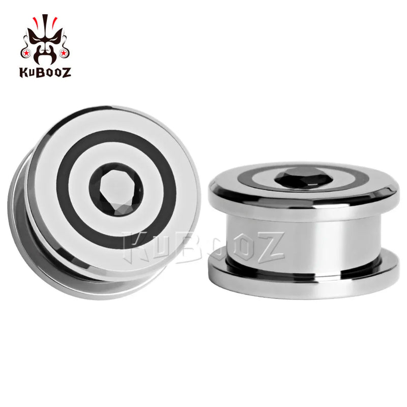 Stainless Steel Zircon Stone Ear Plugs Pair Gauges