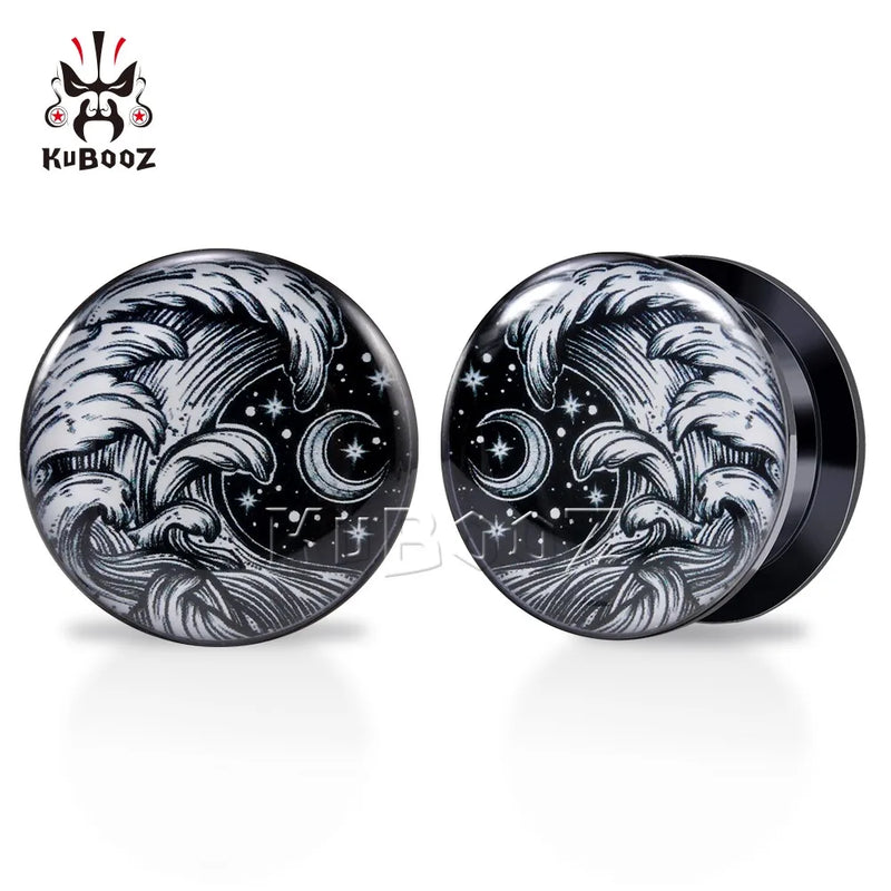 Acrylic Waves Moon Ear Plugs Tunnels Earring Gauges Body Piercing Jewelry