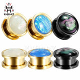 Stainless Steel Opal Earring Ear Piercing Expanders Plugs Stretchers