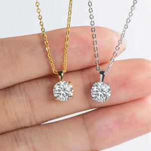 1.0 Carat Round Moissanite Pendant Necklace 18K Plated 925 Silver