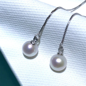 Pearl Drop Earrings 925 Sterling Silver Fresh Water Pearl Long Chain Jewelry