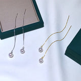 Pearl Drop Earrings 925 Sterling Silver Fresh Water Pearl Long Chain Jewelry
