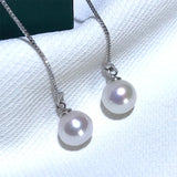 Pearl Drop Earrings 925 Sterling Silver Fresh Water Pearl Long Chain Jewelry