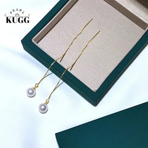 Pearl Drop Earrings 925 Sterling Silver Fresh Water Pearl Long Chain Jewelry