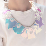 Iridescent Ghost Necklace with 10 Pendants Short Chain Halloween Jewelry