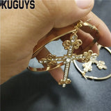 Big Hoop Cross Dangle Earring with Crystals Silver Jewelry