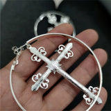 Big Hoop Cross Dangle Earring with Crystals Silver Jewelry