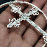 Big Hoop Cross Dangle Earring with Crystals Silver Jewelry