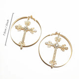 Big Hoop Cross Dangle Earring with Crystals Silver Jewelry