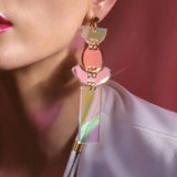 Iridescent Geometric Drop Earrings for Women - Mirror Acrylic Dangle Ear Jewelry