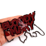 Glitter Bloody Mary Big Pendant Necklace Gothic Halloween Jewelry