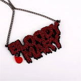 Glitter Bloody Mary Big Pendant Necklace Gothic Halloween Jewelry