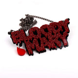 Glitter Bloody Mary Big Pendant Necklace Gothic Halloween Jewelry