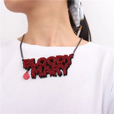 Glitter Bloody Mary Big Pendant Necklace Gothic Halloween Jewelry