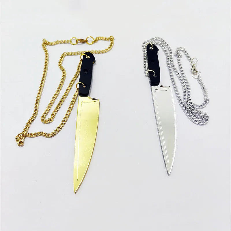 Punk Pendant Necklace Weapons Mirror Silver Acrylic Jewelry Halloween