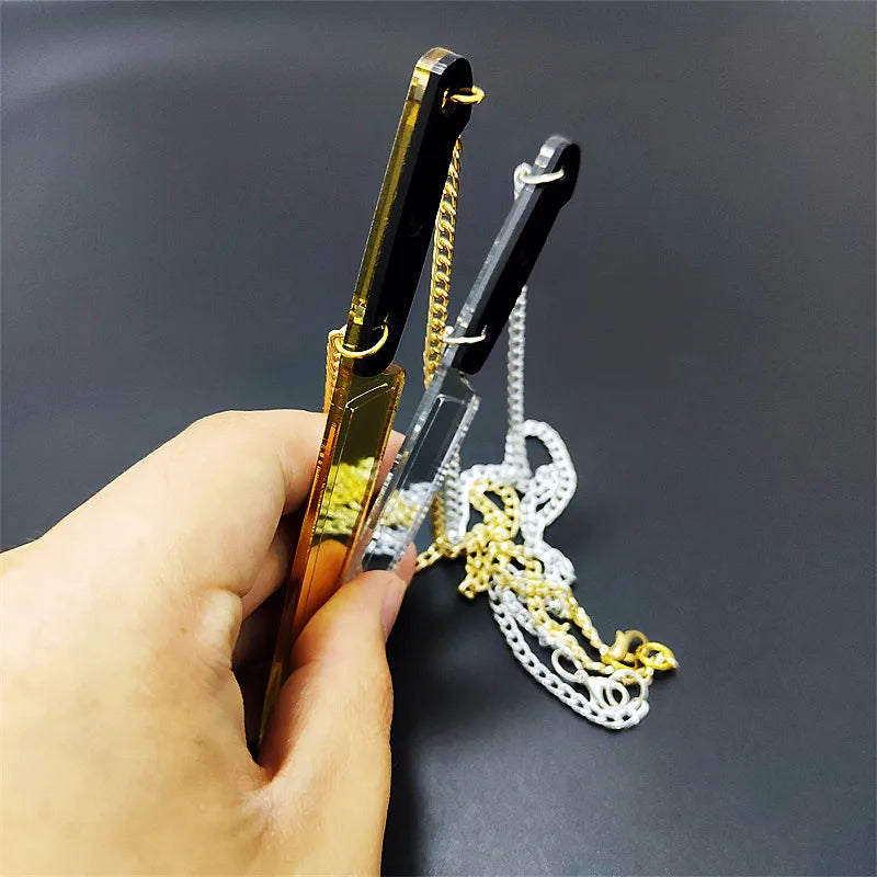 Punk Pendant Necklace Weapons Mirror Silver Acrylic Jewelry Halloween