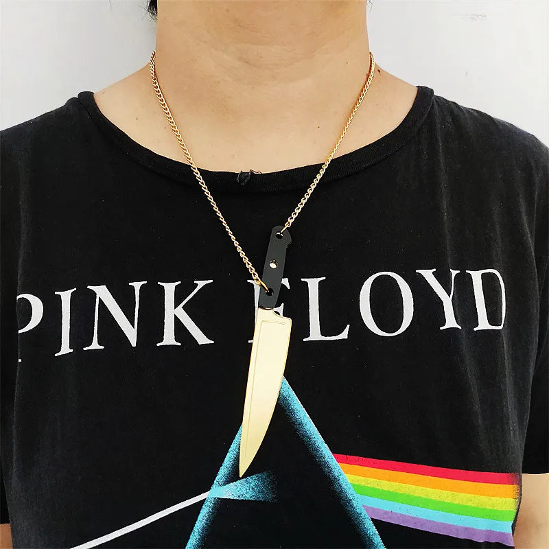 Punk Pendant Necklace Weapons Mirror Silver Acrylic Jewelry Halloween