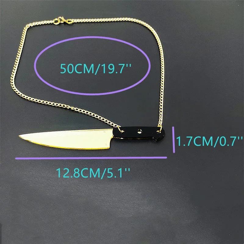 Punk Pendant Necklace Weapons Mirror Silver Acrylic Jewelry Halloween