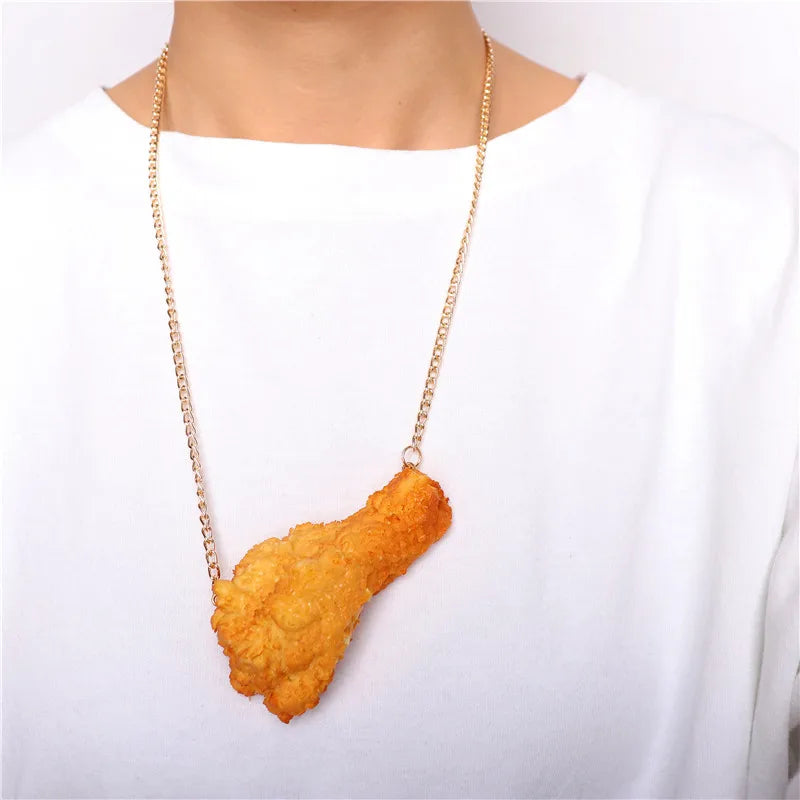 Fried Chicken Pendant Necklace Women Resin Funny Jewelry