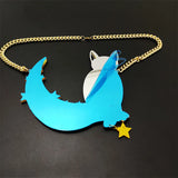 Golden Moon Necklace Acrylic Cat Pendant Sweater Chain