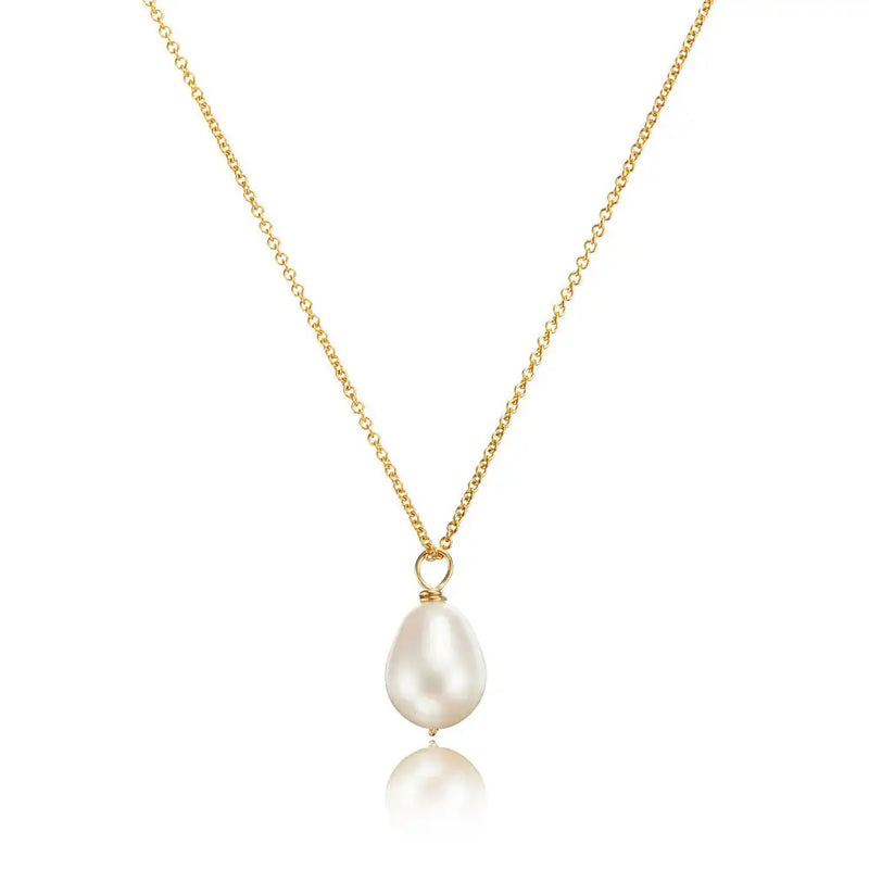 Single Fresh Water Pearl Pendant Necklace 14K Chain Choker