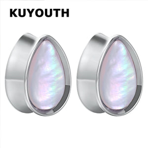 Water Drop Pink Shell Ear Piercing Expanders Body Jewelry Earring Tunnels Plugs